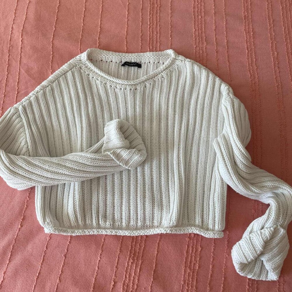 White Ribbed Cropped Sweater Size S